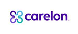 Carelon logo, healthcare solutions provider. Symbol with interconnected circles, brand identity for Carelon on Home V3 page.