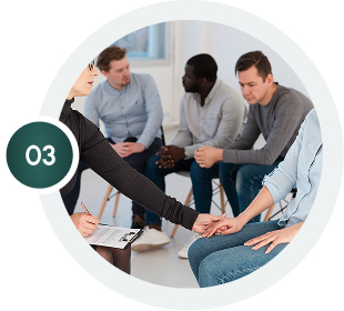 Group therapy session: Diverse group of people in a support circle, holding hands for emotional support and mental health.