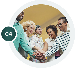 Updated Homepage: Diverse team of professionals joining hands in unity, symbolizing teamwork and collaboration on our homepage.